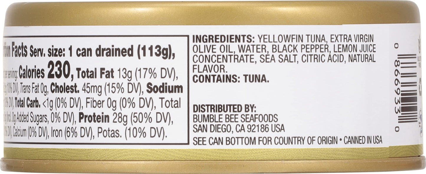 Bumble Bee Yellowfin Tuna in Extra Virgin Olive Oil, 5 oz Can, Wild Caught, Non-GMO, MSC Certified, 28g Protein per Serving