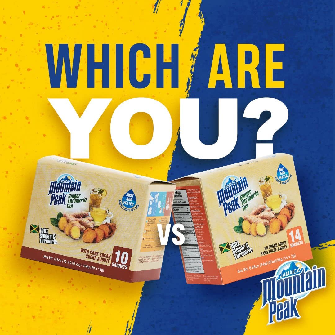 Jamaica Mountain Peak Ginger Turmeric Tea, With No Added Sugar, 6.3 Oz