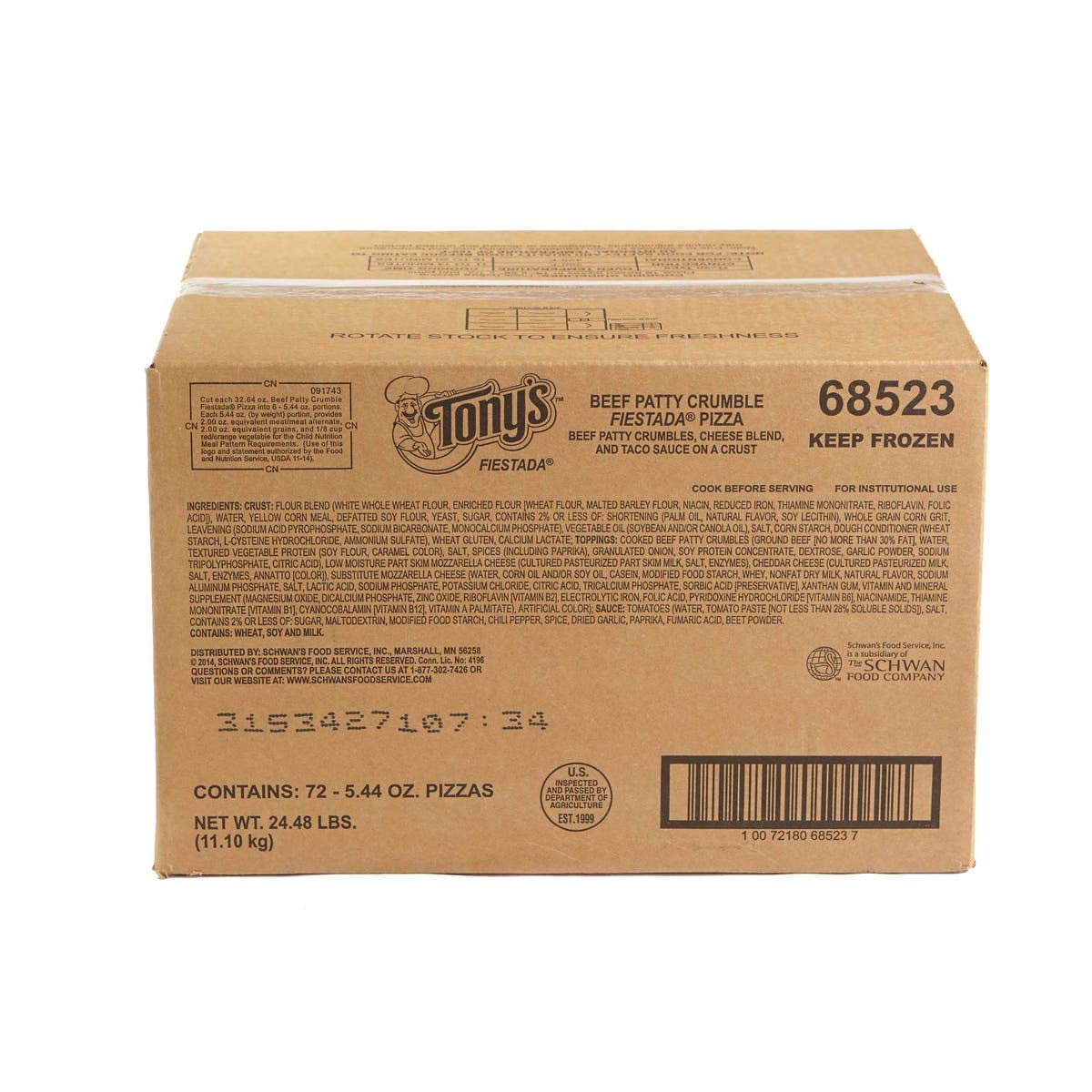 Tonys Fiestada Whole Grain Beef Pizza, 154 Gram -- 72 per case.