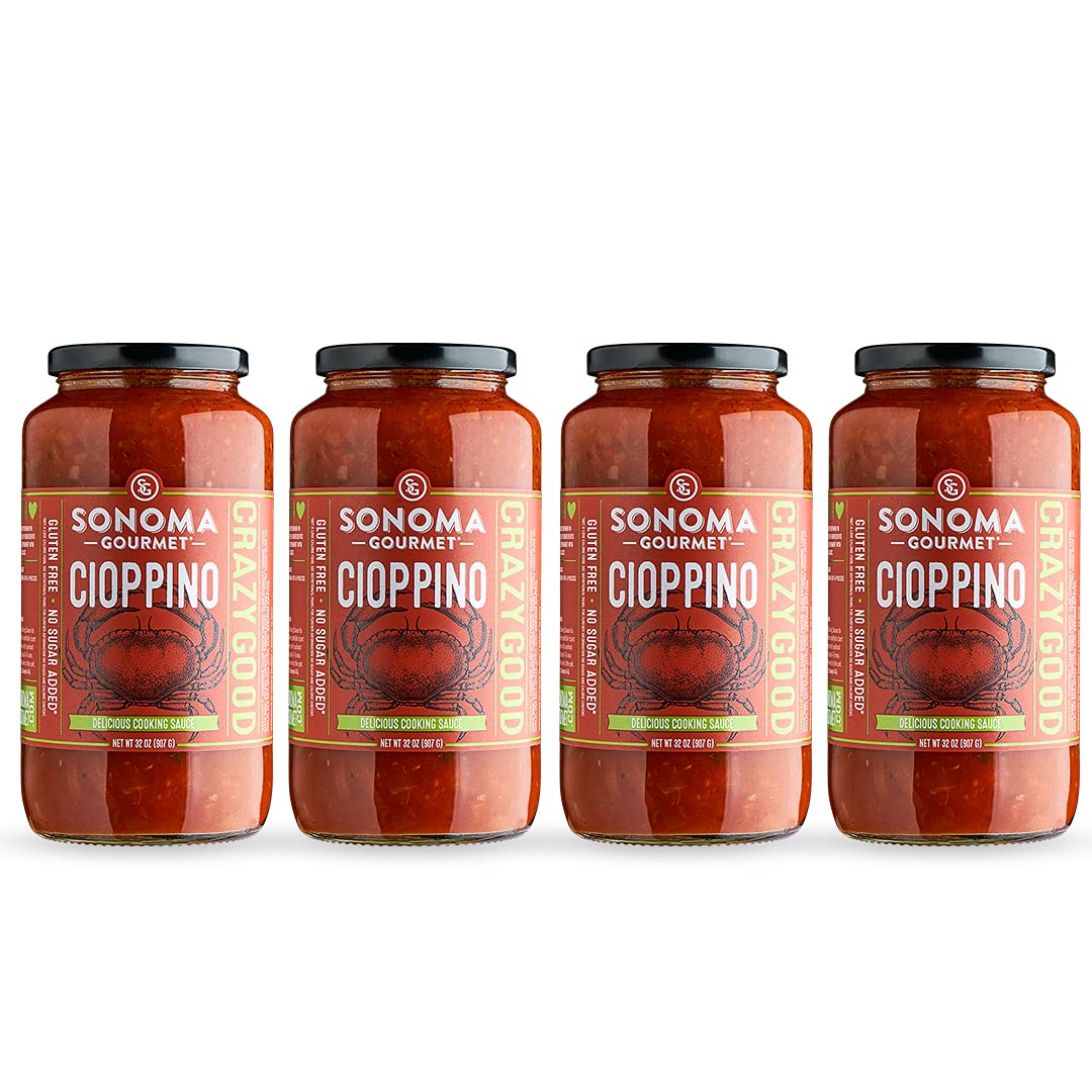Sonoma Gourmet Cioppino Cooking Sauce, No Sugar Added, 32 Ounce Jars, Pack of 4, 2 Pound Total