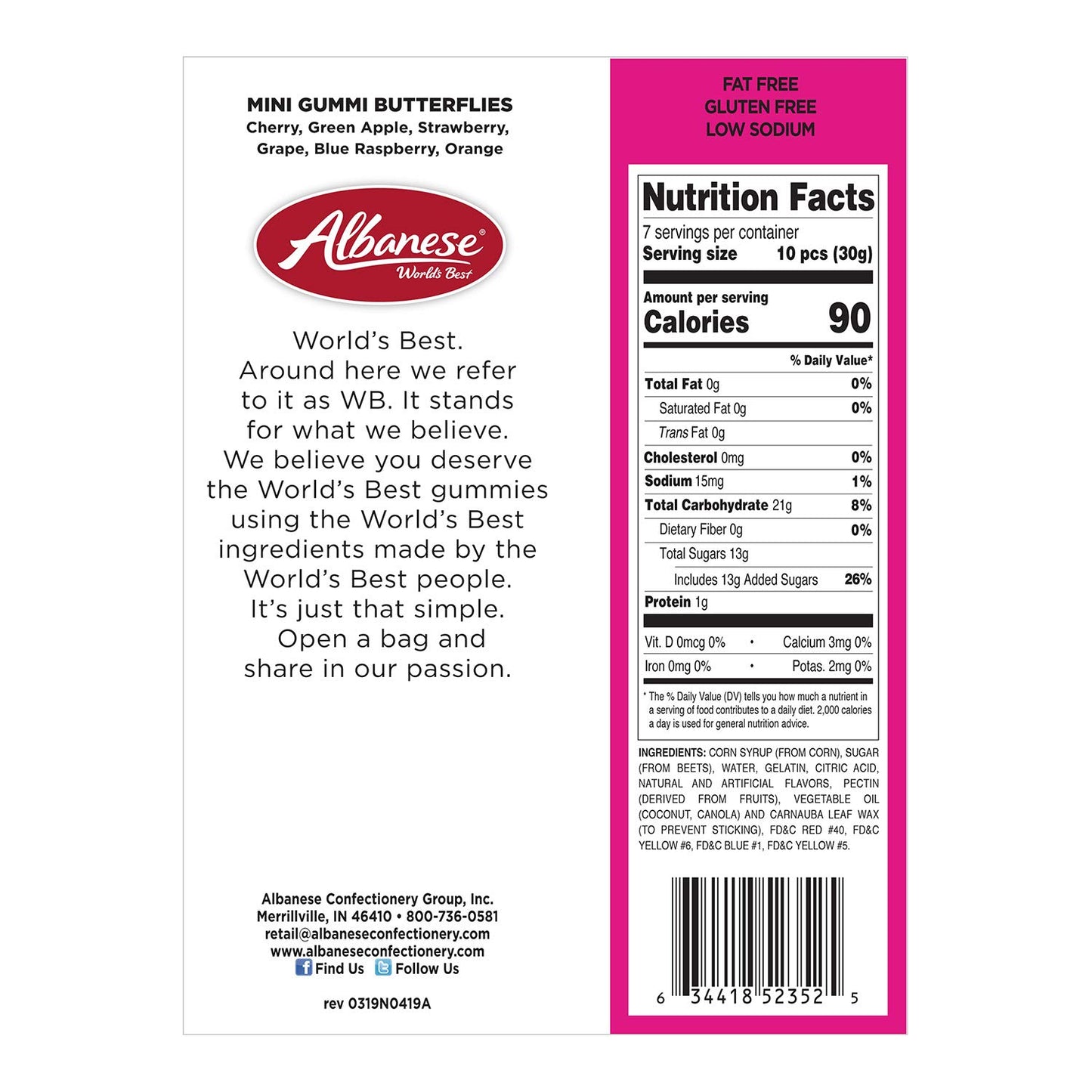 Albanese World s Best Mini Gummi Butterflies, 7.5oz Bag of Candy (Pack of 12), Individually Wrapped Soft & Chewy Candy Snacks
