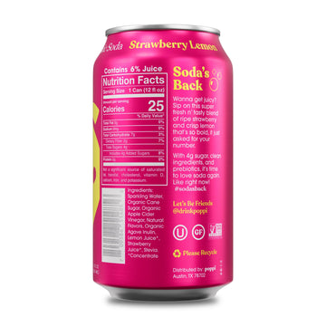 poppi Sparkling Prebiotic Soda with Apple Cider Vinegar, Strawberry Lemon Flavor, 12 Fl Oz, Pack of 12