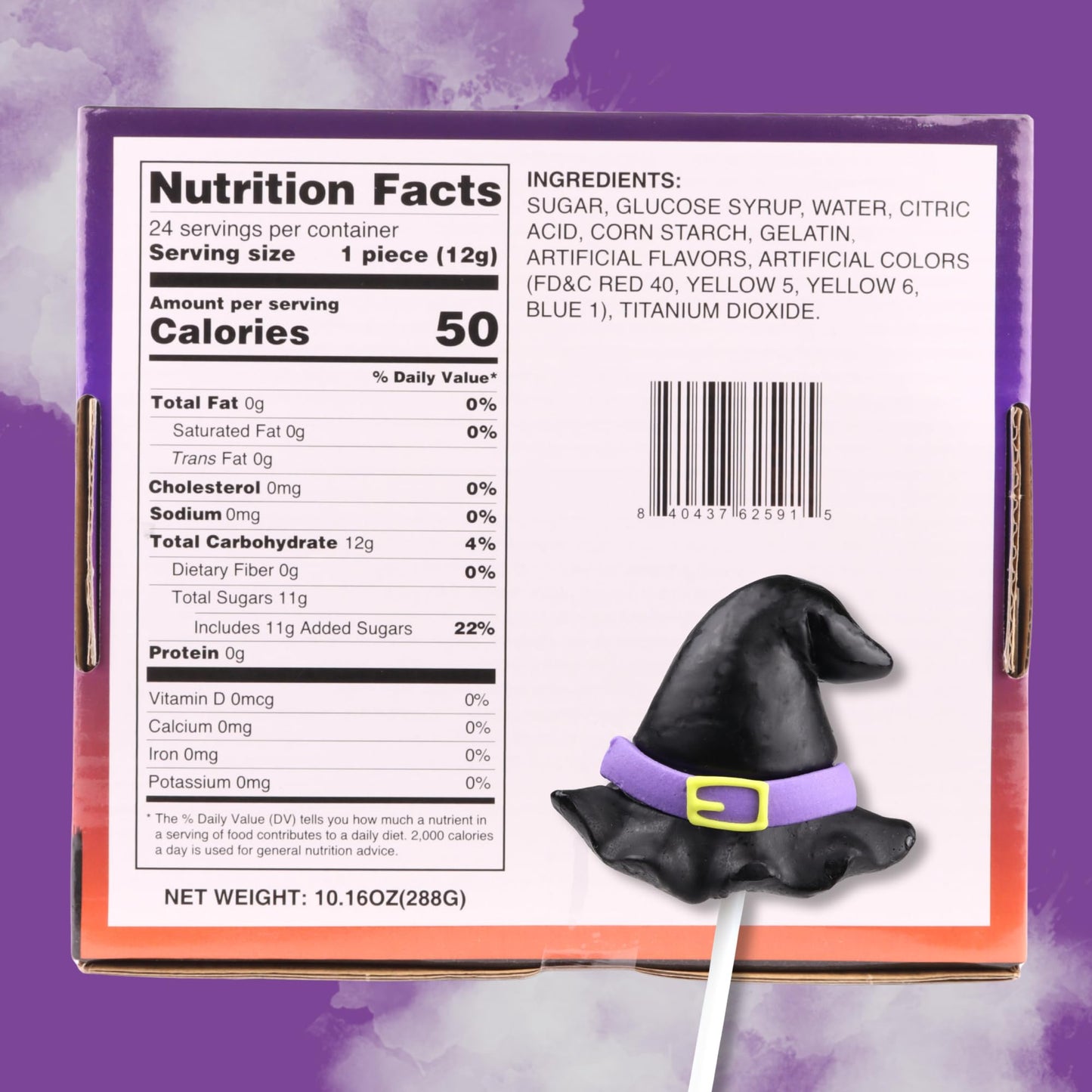 Sweetzo Halloween Lollipops, Cat, Bat, Witch Hat, 24 Count, Individually Wrapped, 15.7 x 7.8 x 17.6 cm