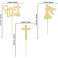 Gyufise 24Pcs Gold Glitter Cupcake Toppers, Cross and God Bless Design, Small, Paper, Model UKZN0096-G