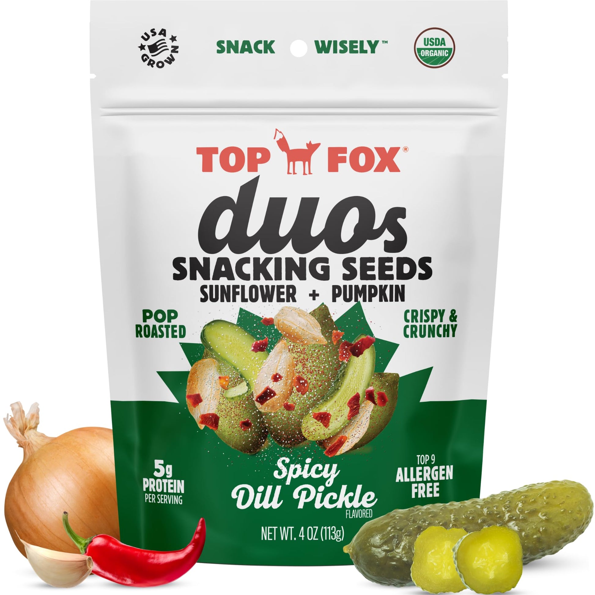 Top Fox Snacks Spicy Dill Pickle Sunflower Seeds And Pumpkin Seeds To Eat Duo (4 Oz  Pack Of 6) - Keto Friendly Snacks  Gluten Free Snacks  Protein Snacks  Keto Snacks  Paleo  & Vegan - Organic