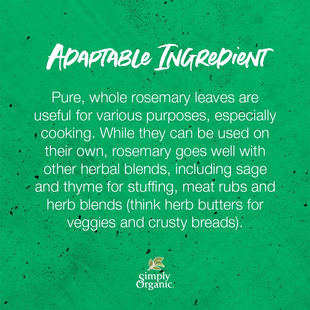 Simply Organic Whole Rosemary Leaf, 1.23 Ounce, Pungent, Herbaceous, Fresh Earthy Taste & Aroma, Kosher, Certified Organic