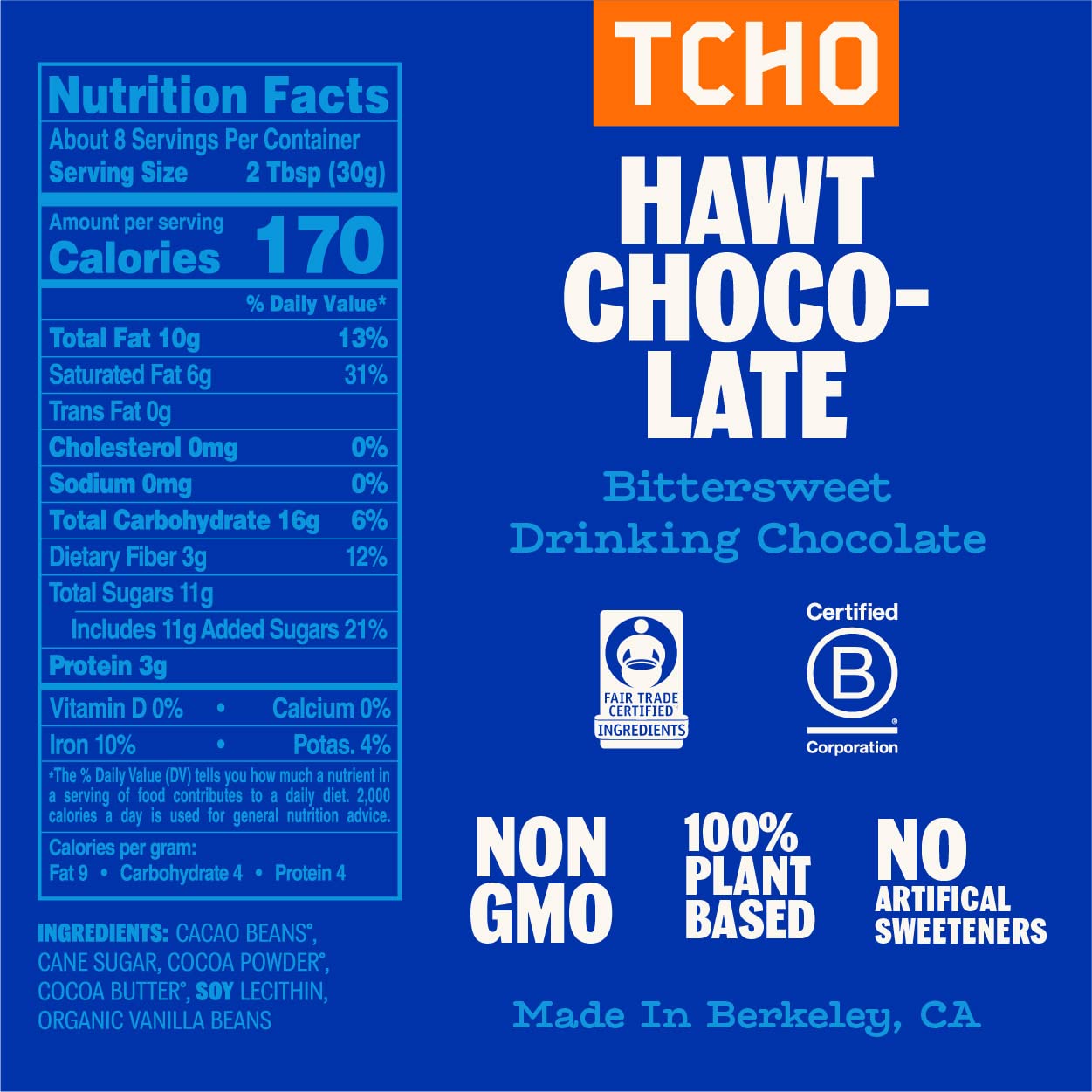 Tcho Hawt Chocolate Drinking Chocolate (3 Pack) | 100% Plant Based, Vegan Friendly, Kosher, Non-Gmo, Non-Dairy, No Artificial Sw