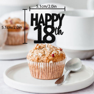 18Pcs Black Glitter Happy 18Th Dessert Cupcake Topper Pick For Funny Legend Since 2007 Theme Decor Supplies Men Women Happy 18 B