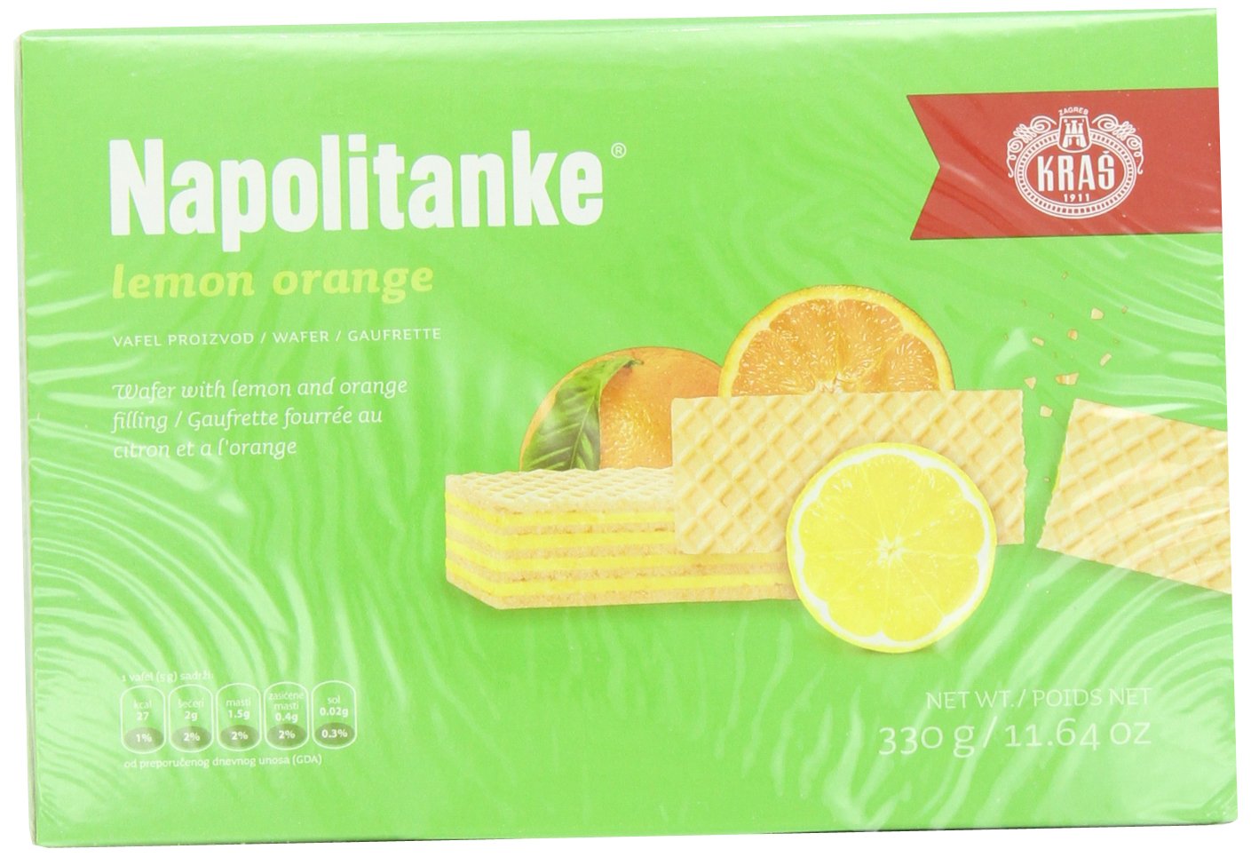 Kras Napolitanke Lemon-Orange (Lemon-Orange Wafers), 11.64-Ounce Packages (Pack of 12), (330 Grams)