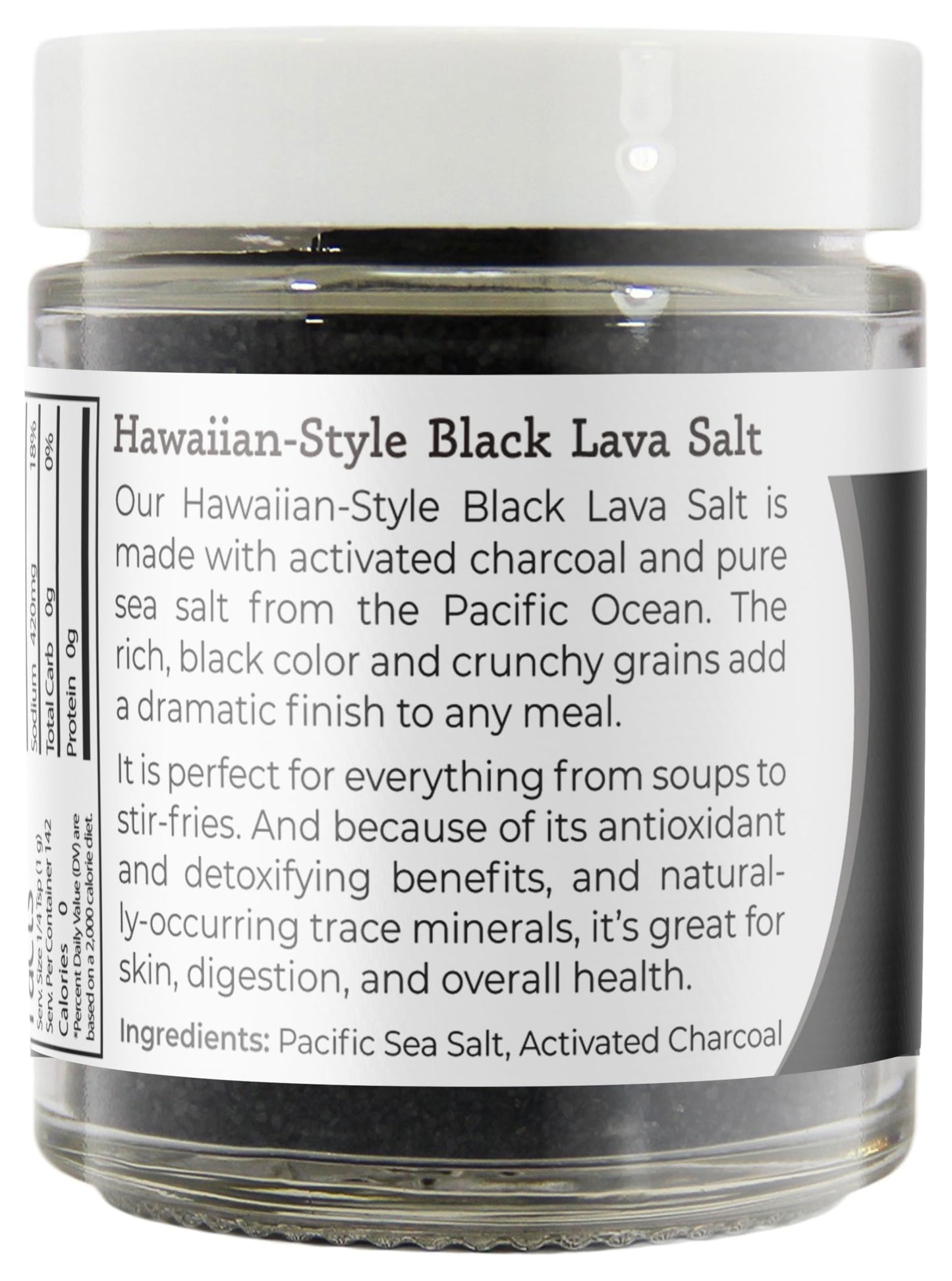 Viva Doria Hawaiian Black Lava Sea Salt, Fine Grain, Lava Salt, 5 Oz Glass Jar