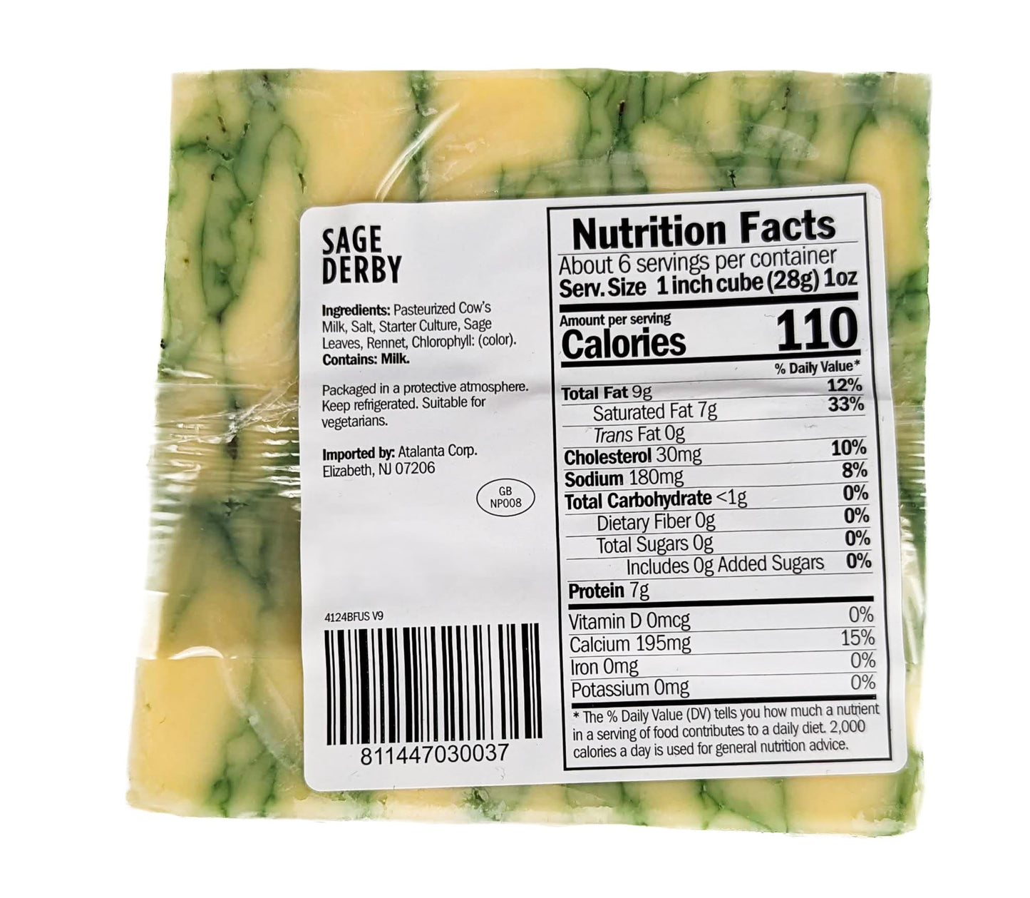 Generic Sage Derby Cheese - 1lb Block