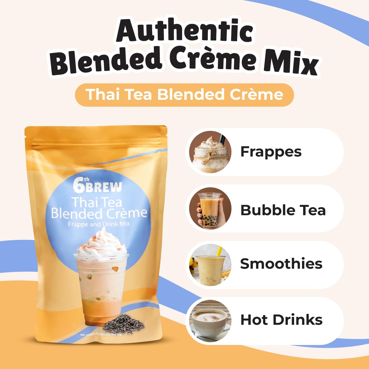 Premium Thai Tea Blended Crme Powder Mix To Make Frappes, Bubble Tea, Boba Tea, Hot Or Iced Tea | Perfect For Home Or Cafe Or Re