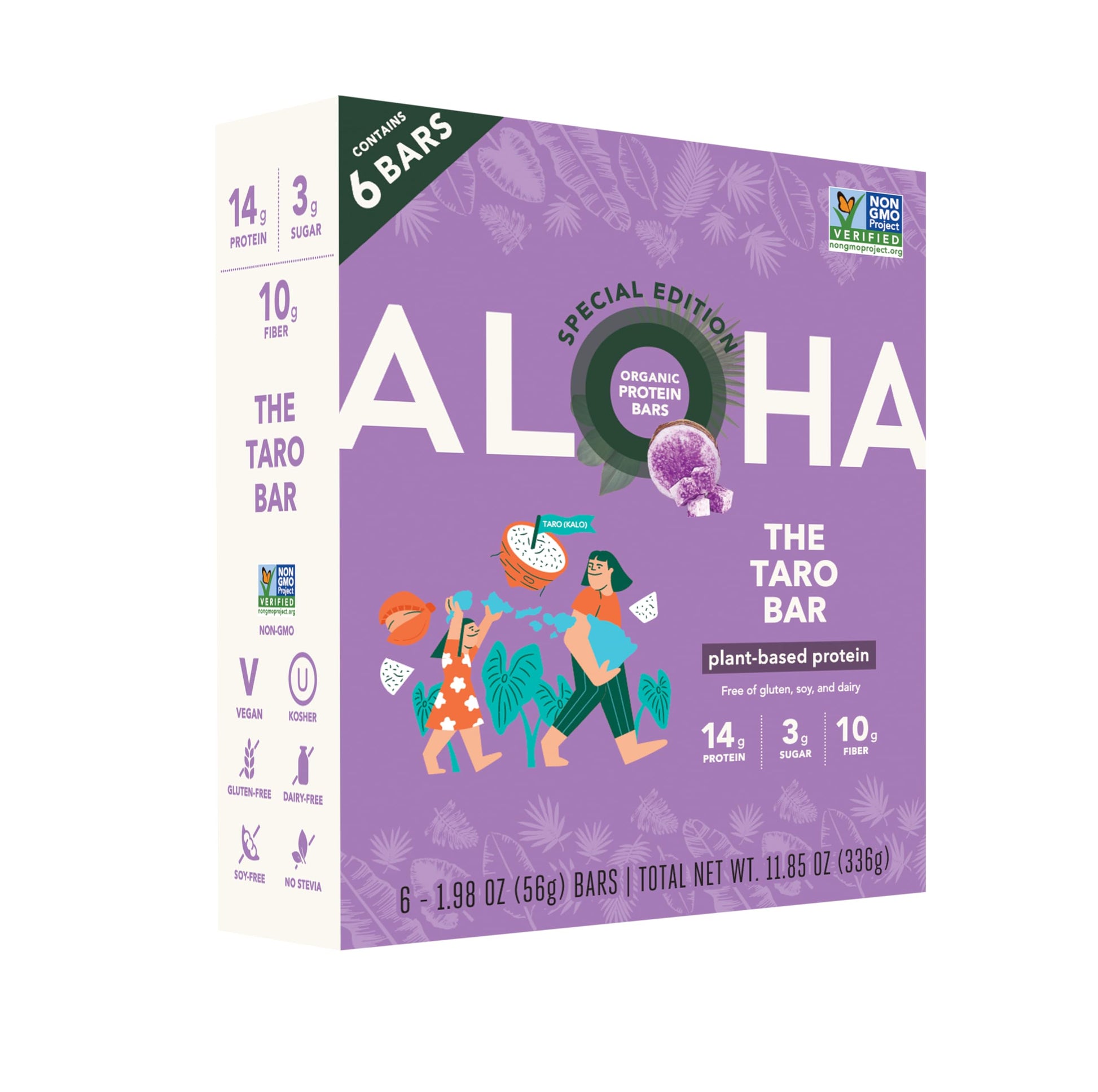 ALOHA Organic Plant Based Protein Bars - The Taro Bar Special Edition, Vegan, Low Sugar, Gluten Free, 6 Count, 1.98oz Bars