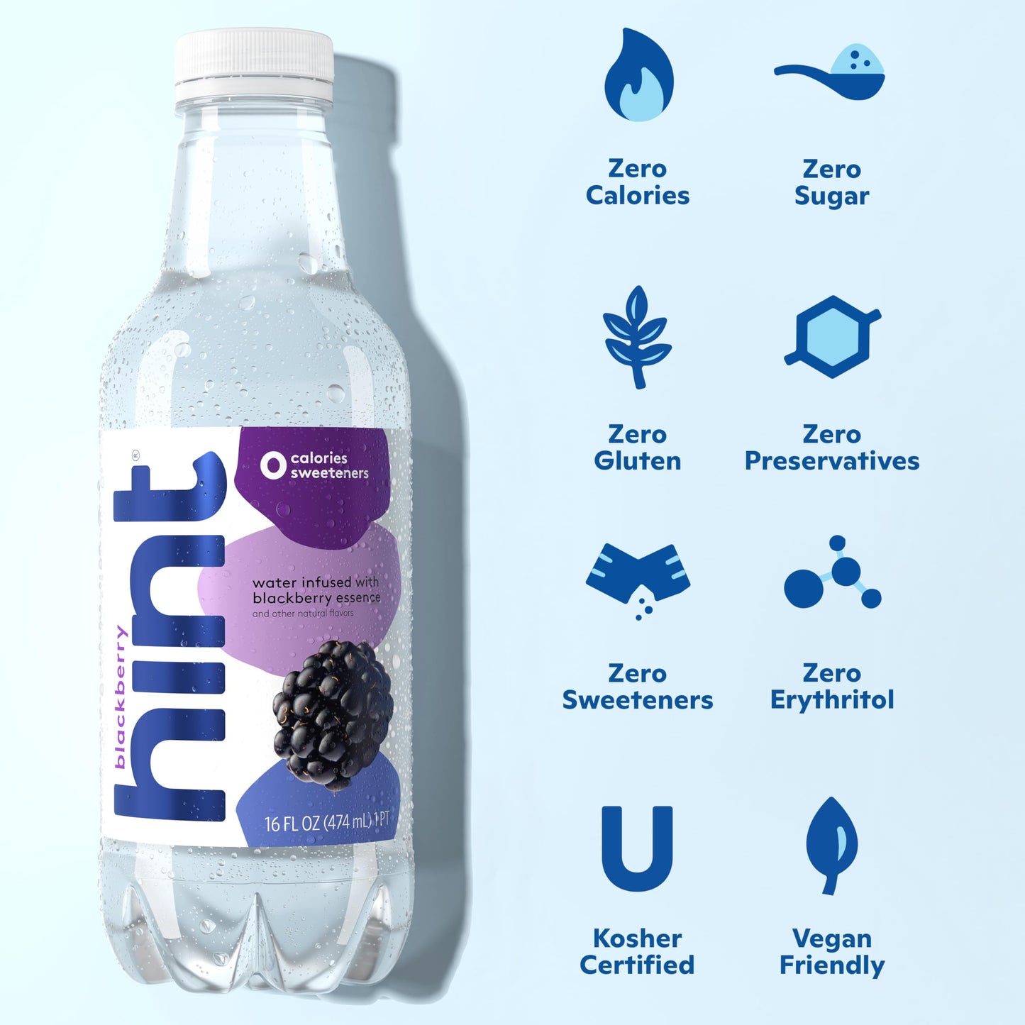 Hint Water Blackberry, Pure Water Infused with Blackberry, Zero Sugar, Zero Calories, Zero Sweeteners, Zero Preservatives, Zero