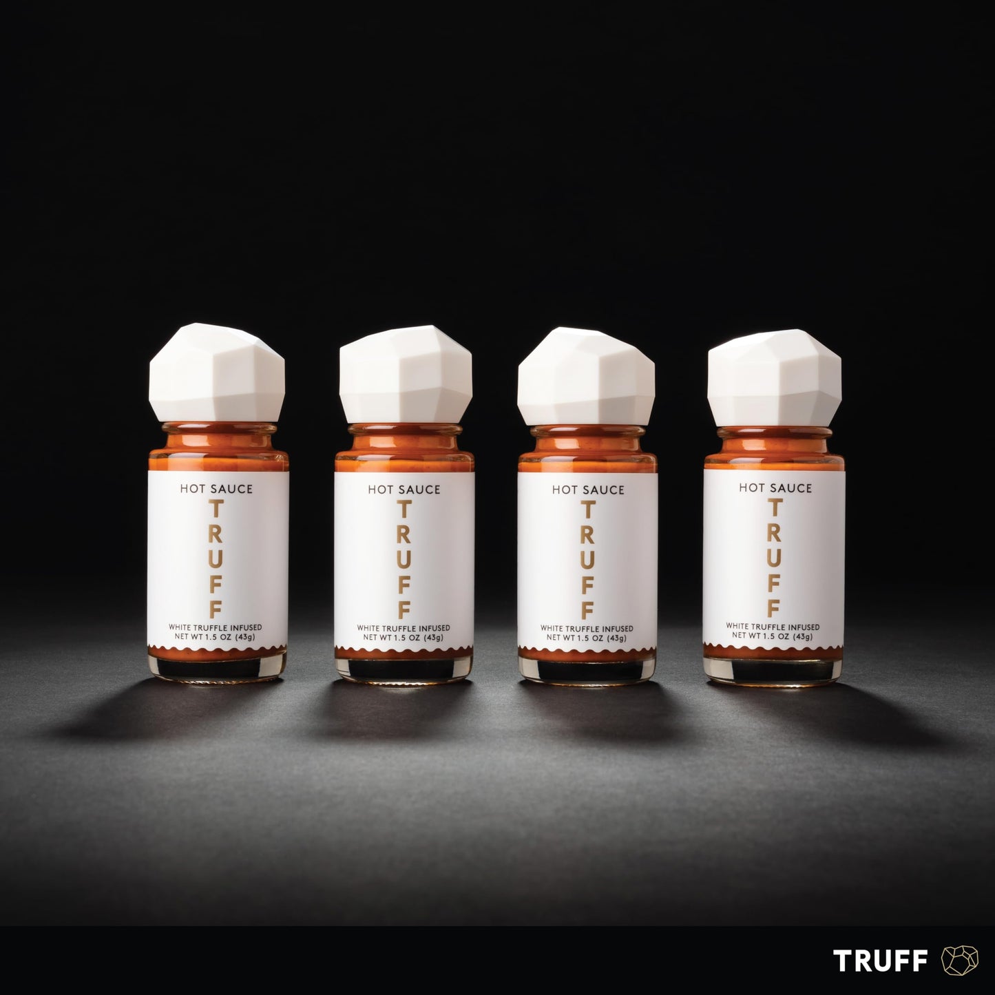 TRUFF White Truffle Hot Sauce 4-Pack Mini Set, Portable Travel Bottles, White Truffle and Red Chili Peppers with Coriander, Gift