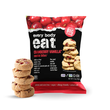 Every Body Eat Crunchy Cookie Bites, Gluten & Dairy Free, Vegan, School Safe Lunch Snacks, Single Serve (Pack of 20) (Cranberry 