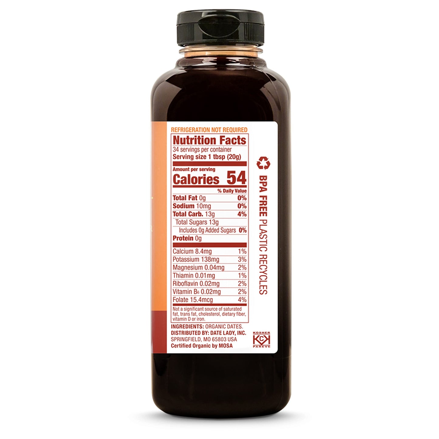 Award Winning Organic Date Syrup 18 oz Squeeze Bottle | Vegan, Paleo, Gluten-free & Kosher | Sugar Substitute | More Nutrition T
