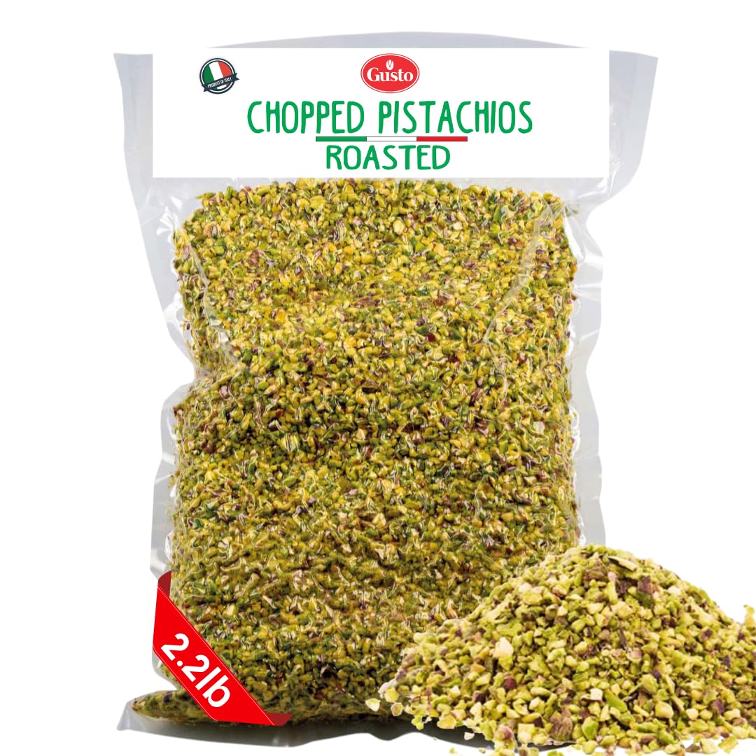 Pistachios Roasted Chopped  2.2 lb (1 kg)  Dry Roasted Unsalted Pistachio Crumbles  Chopped Pistachios nuts for ice cream sundaes  Gusto Etna  Non GMO  Product of Italy