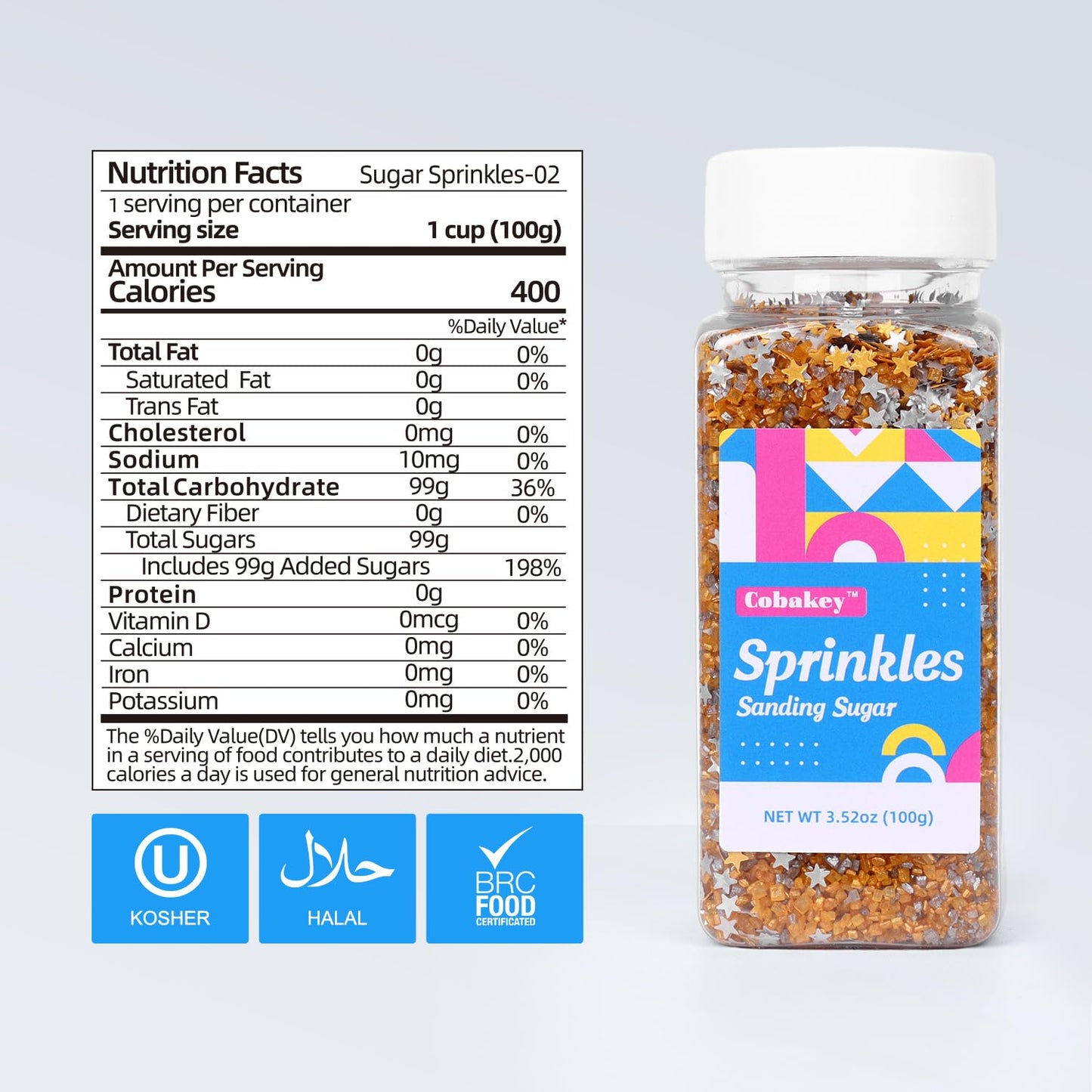 Gold Sanding Sugar Edible Silver Glitter Stars Mix, Edible Sugar Sprinkles For Cake Decorating, Sparkling Edible Sanding Sugar F