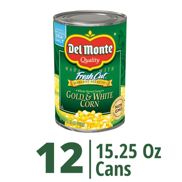 Del Monte Canned Harvest Select Fresh Cut Whole Kernel Sweet Gold & White Corn, 15.25 Ounce (Pack Of 12)