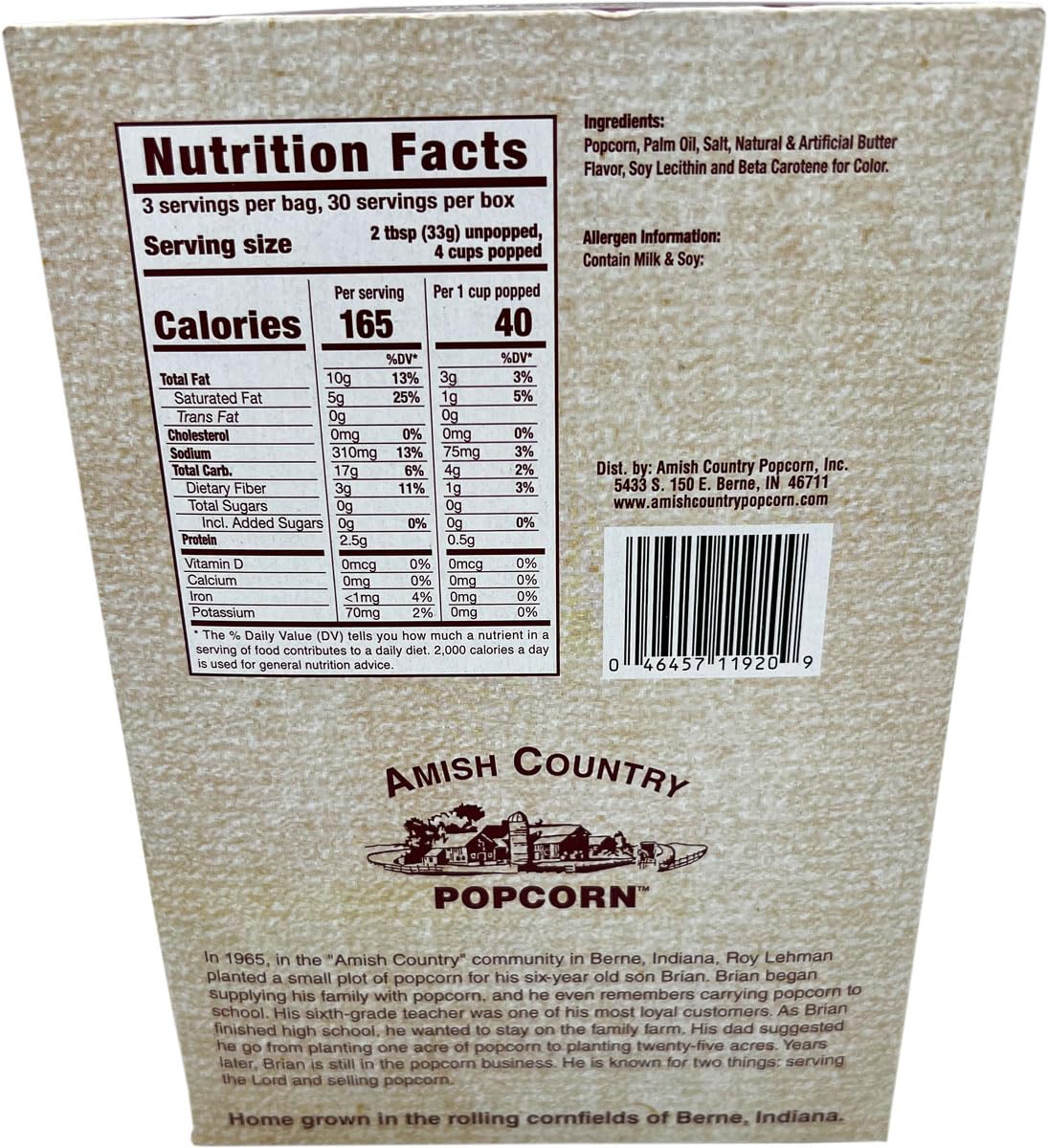 Amish Country Popcorn Old Fashioned Microwave Popcorn 10 Pack Medium White Non-GMO Gluten Free Kosher 0.35 Ounce Each