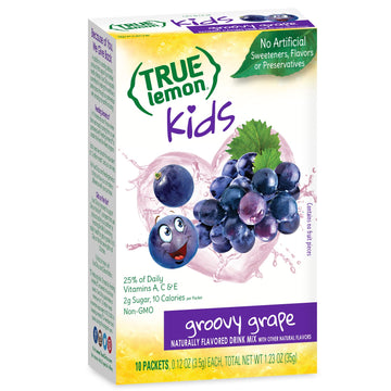 True Lemon Kids Groovy Grape (10 Packets) - Hydration For Kids - No Preservatives, No Artificial Flavors, No Artificial Sweeteners - Low Sugar Water Flavoring - Drink Mix For Kids - Kids Juice Powdered Drink Mix
