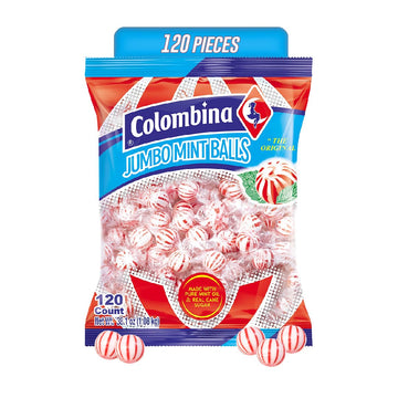 Colombina Jumbo Peppermint Balls, Individually Wrapped Red & White Hard Candy Delights, 1 Pack (120 Count)