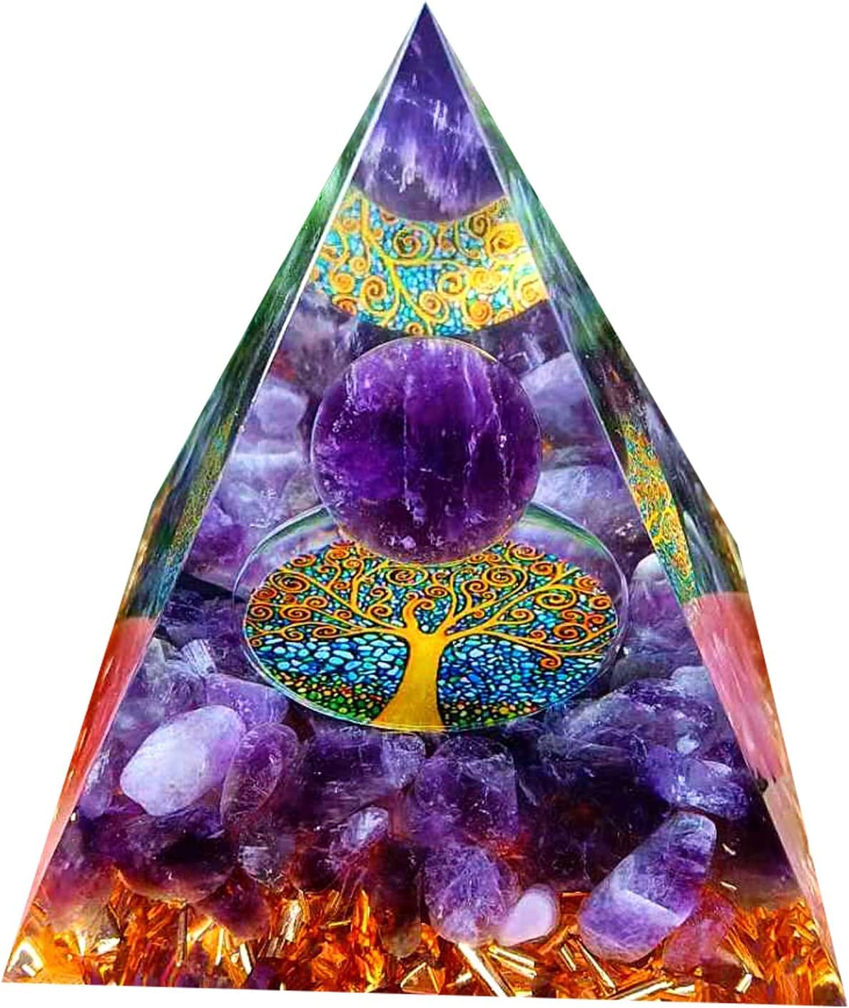 Moonstone Crystal Orgone Pyramid - Amethyst Ball Tree Of Life - Ogan Crystal Energy Tower - Nature Reiki Healing Chakra Crushed 