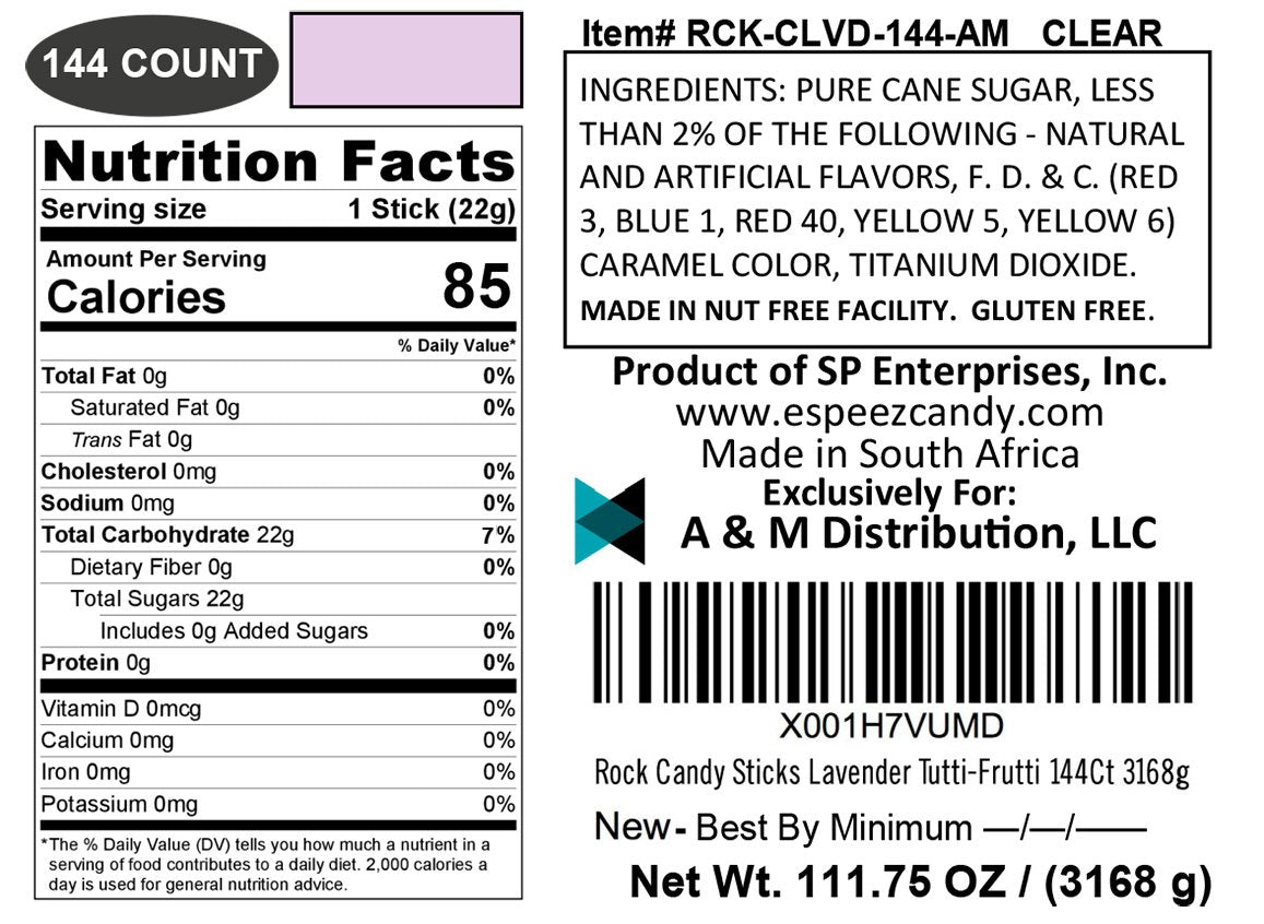 Espeez Extra Large Rock Candy Sticks - 144 Count - Lavender, Tutti-Frutti - Individually Wrapped for Party Favors and Candy Buffets