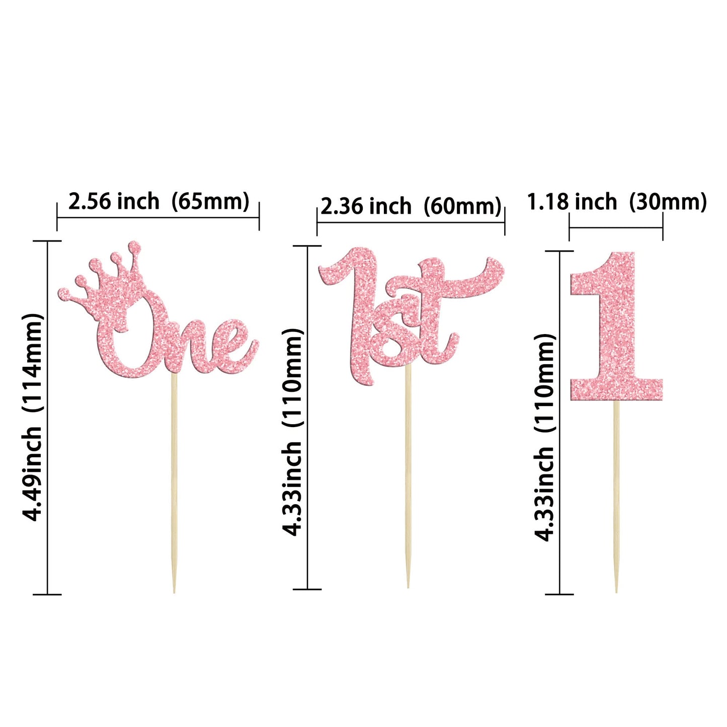24Pcs One Cupcake Toppers Glitter 1St Birthday Cupcake Pick Decorations For Baby Shower First Birthday Party Cake Decorations Su