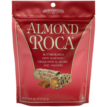 Brown & Haley Almond ROCA Stand-up Pouch, Individually Wrapped Chocolate Candy, Classic Buttercrunch Toffee with Almonds, 4.5 Ou