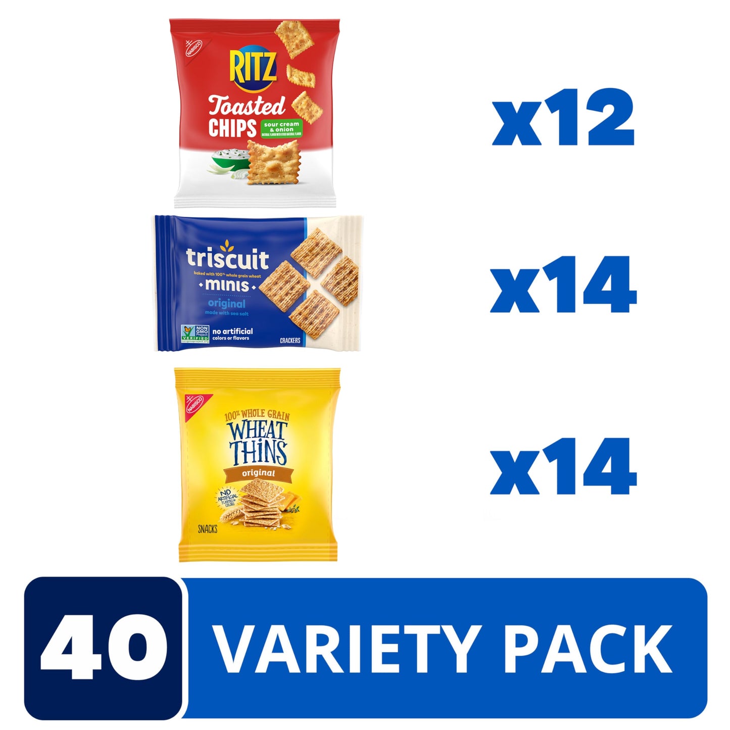 Nabisco  Er Variety Pack, Ritz Toasted Chips, Wheat Thins Snacks Whole Grain Wheat  Ers And Triscuit Minis Whole Grain Wheat Vegan  Ers, 40 Snack Packs