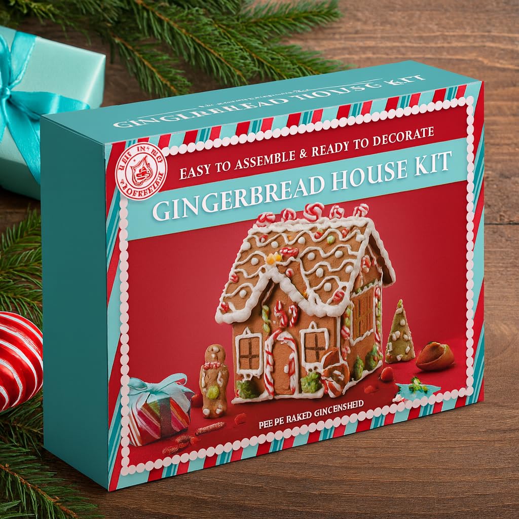Christmas Gingerbread House Kit - Fun & Easy Diy Holiday Decoration Set With Edible Frosting, Candies & Pre-Baked Gingerbread Pieces. Ideal Family Activity & Festive Gift (51.38 Oz)