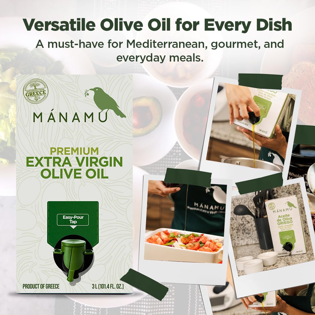 Mánamu Extra Virgin Olive Oil - 100% Pure Cold Pressed, Low Acidity, 101.4 Fl Oz (3 Liters) from Greece