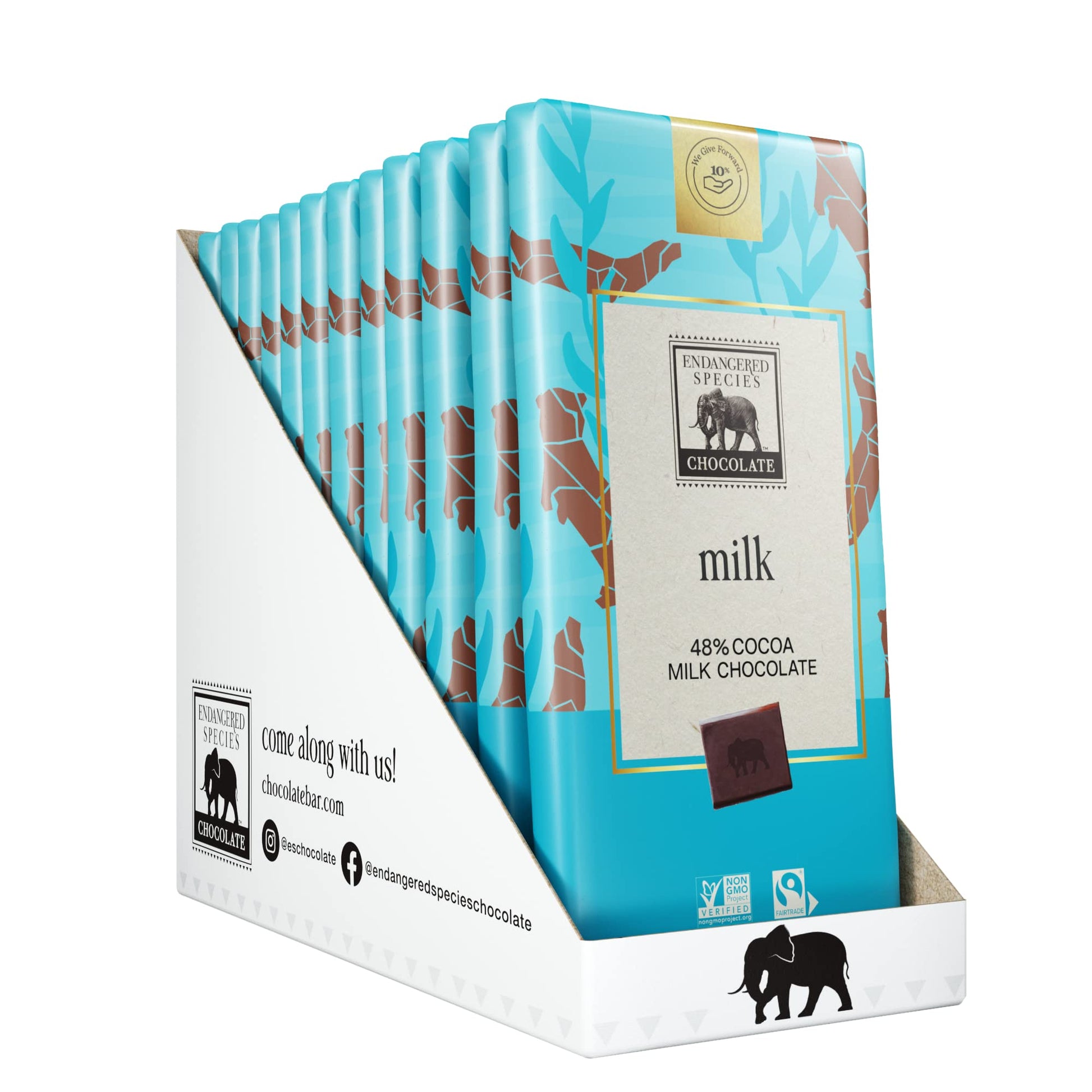 Endangered Species Chocolate Bars | Milk Chocolate | 48% Cocoa, Smooth And Creamy Sweetness | Gluten Free & No Artificial Sweeteners | 3 Ounce Bars (12 Pack)