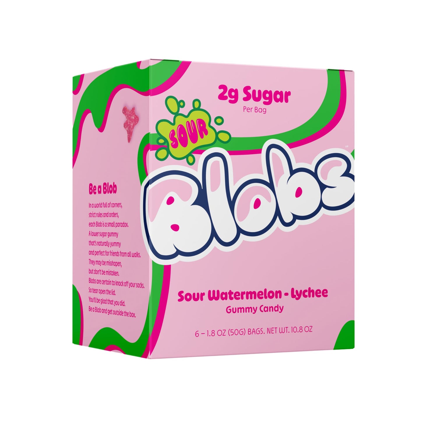 Blobs Sour Gummy Candy Low Sugar, Low Calorie, Gluten Free For Kids & Adults- No Sugar Alcohols, Vegan, No Dyes- 1.8 Oz Per Bag