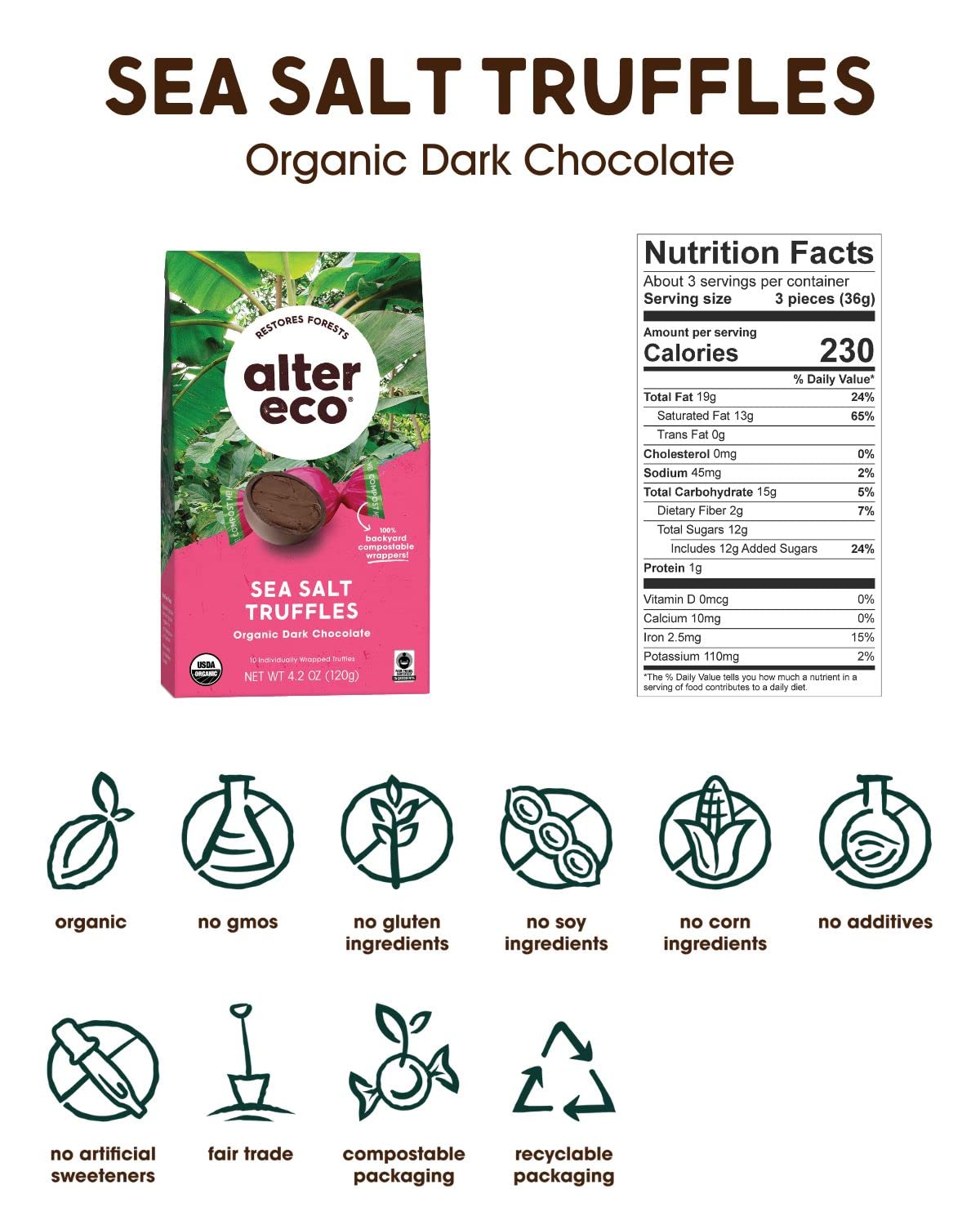 Alter Eco | Deep Dark Sea Salt Truffles | 58% Pure Dark Cocoa, Fair Trade, Organic, Non-Gmo, Gluten Free Dark Chocolate Truffles