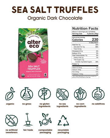Alter Eco | Deep Dark Sea Salt Truffles | 58% Pure Dark Cocoa, Fair Trade, Organic, Non-Gmo, Gluten Free Dark Chocolate Truffles