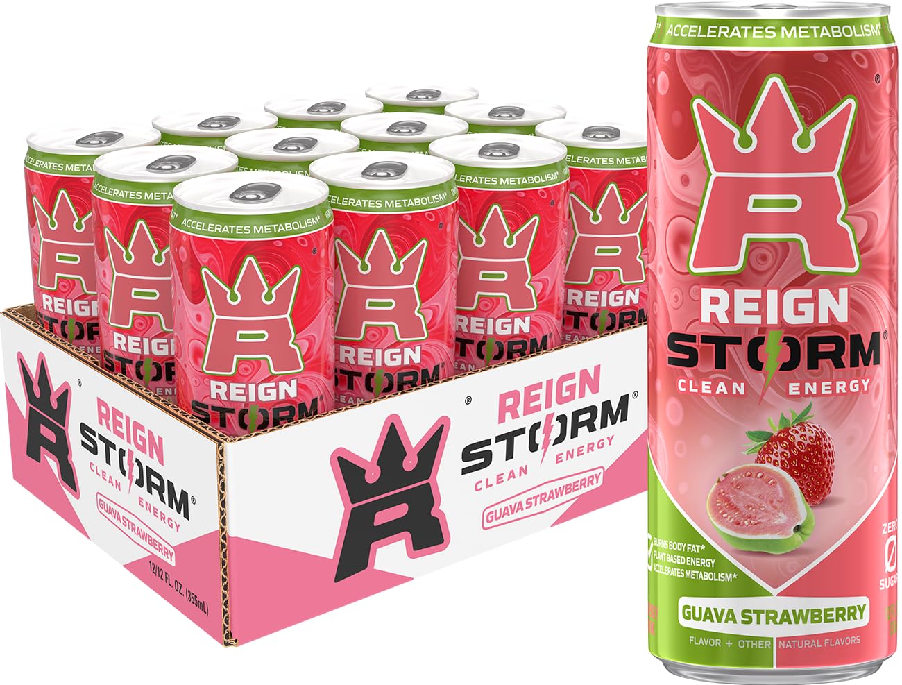 REIGN Storm  Guava Strawberry  Fitness & Wellness Energy Drink  12 Fl Oz (Pack of 12)