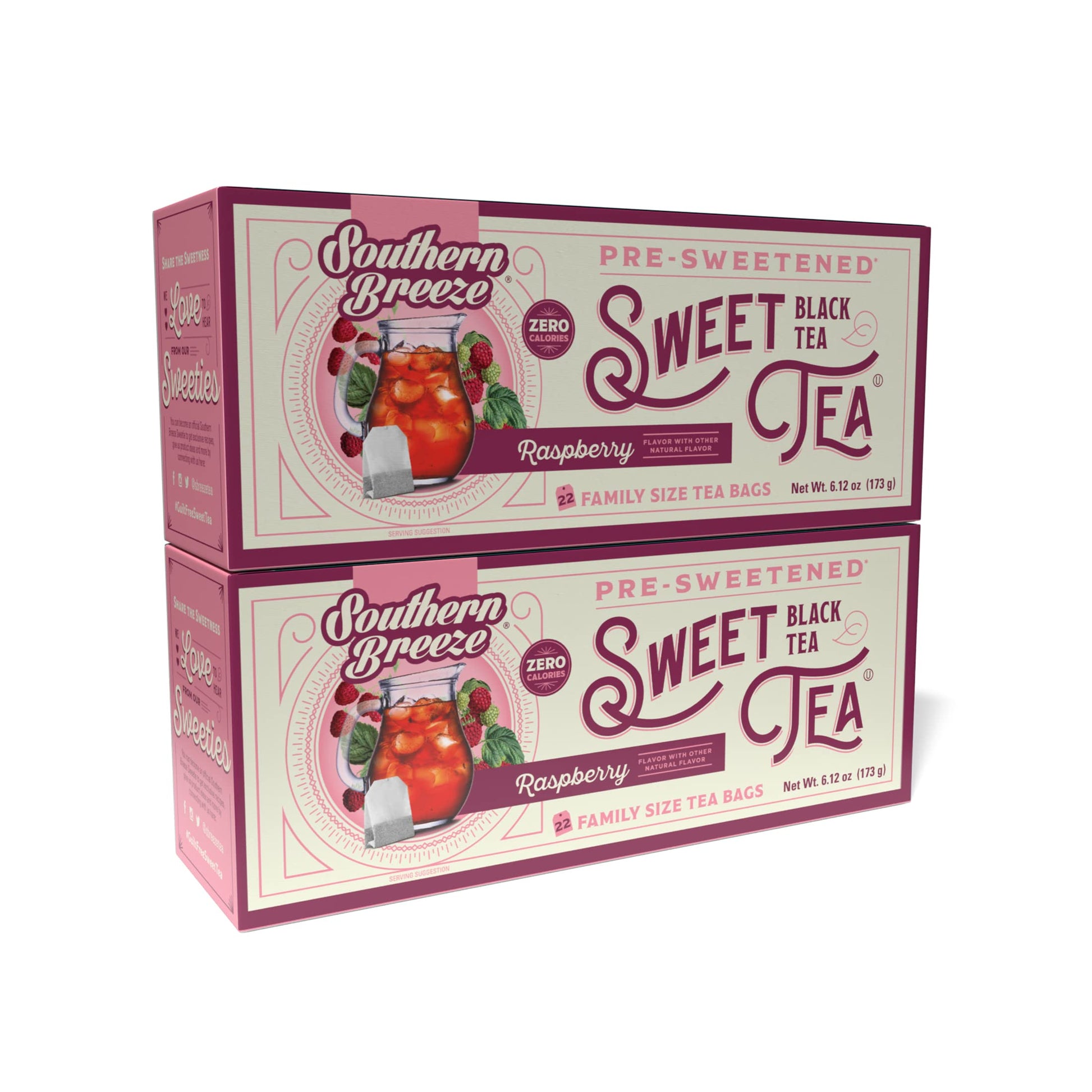 Southern Breeze Hot Brew Sweet Tea Raspberry Iced Tea with Black Tea and Zero Carbs Zero Sugar, 22 Individually Wrapped Family S