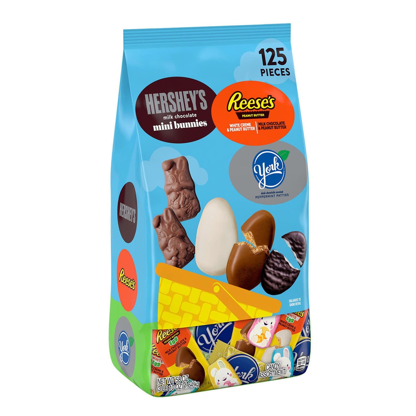Hershey Bulk Easter Chocolate Candy Variety Pack, 125 Pcs Individually Wrapped Assorted Milk Chocolate Candy Bars, Peanut Butter