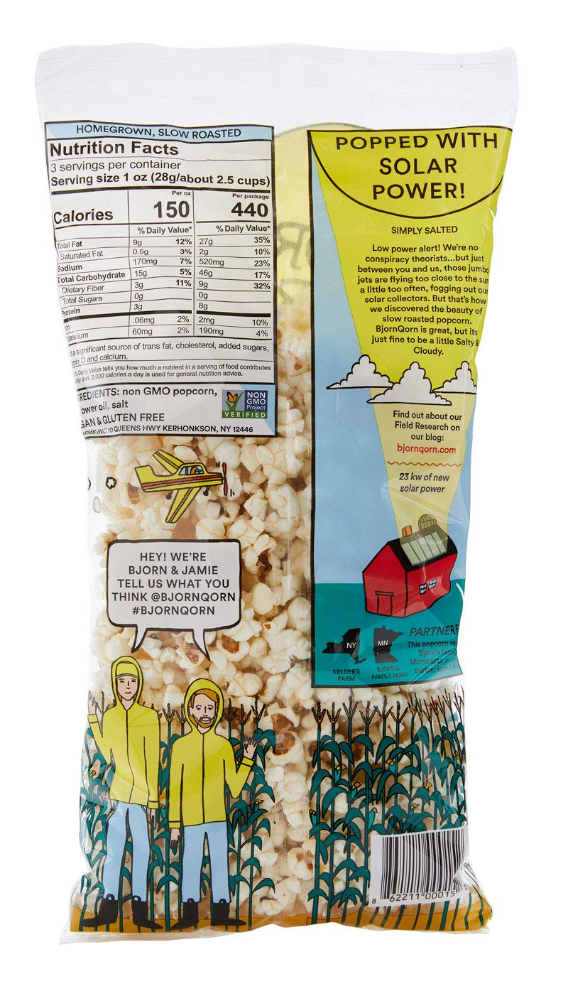 Bjornqorn 12-Pack Cloudy (Salty) Popcorn - Vegan & Gluten-Free - Slow Roasted And Salted - (12 3Oz Bags)