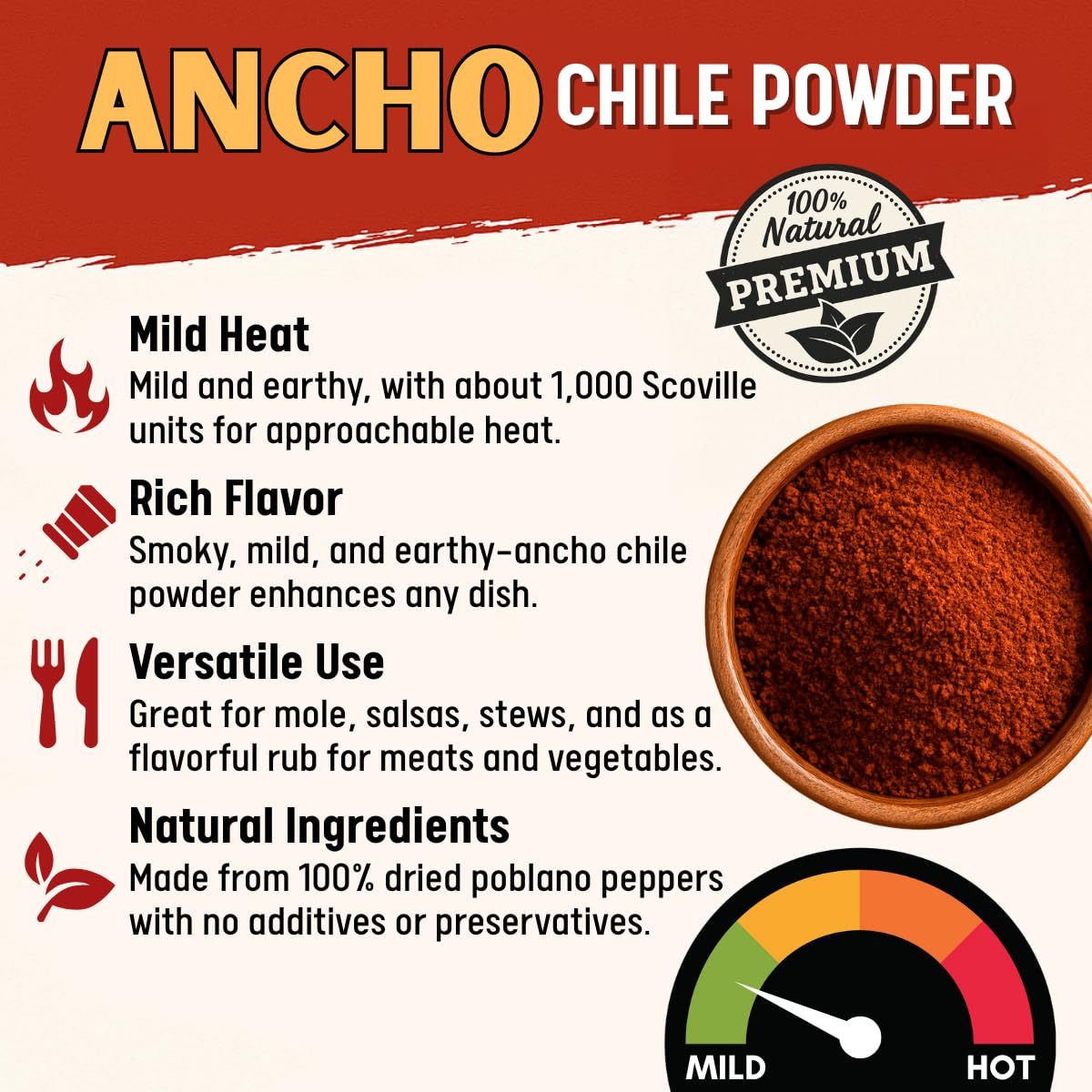 La Voie Ancho Chile Powder 8 Oz - Premium A Grade Mexico Red Ground Chili Pepper For Authentic Mexican Mole, Sauces, Stews, And