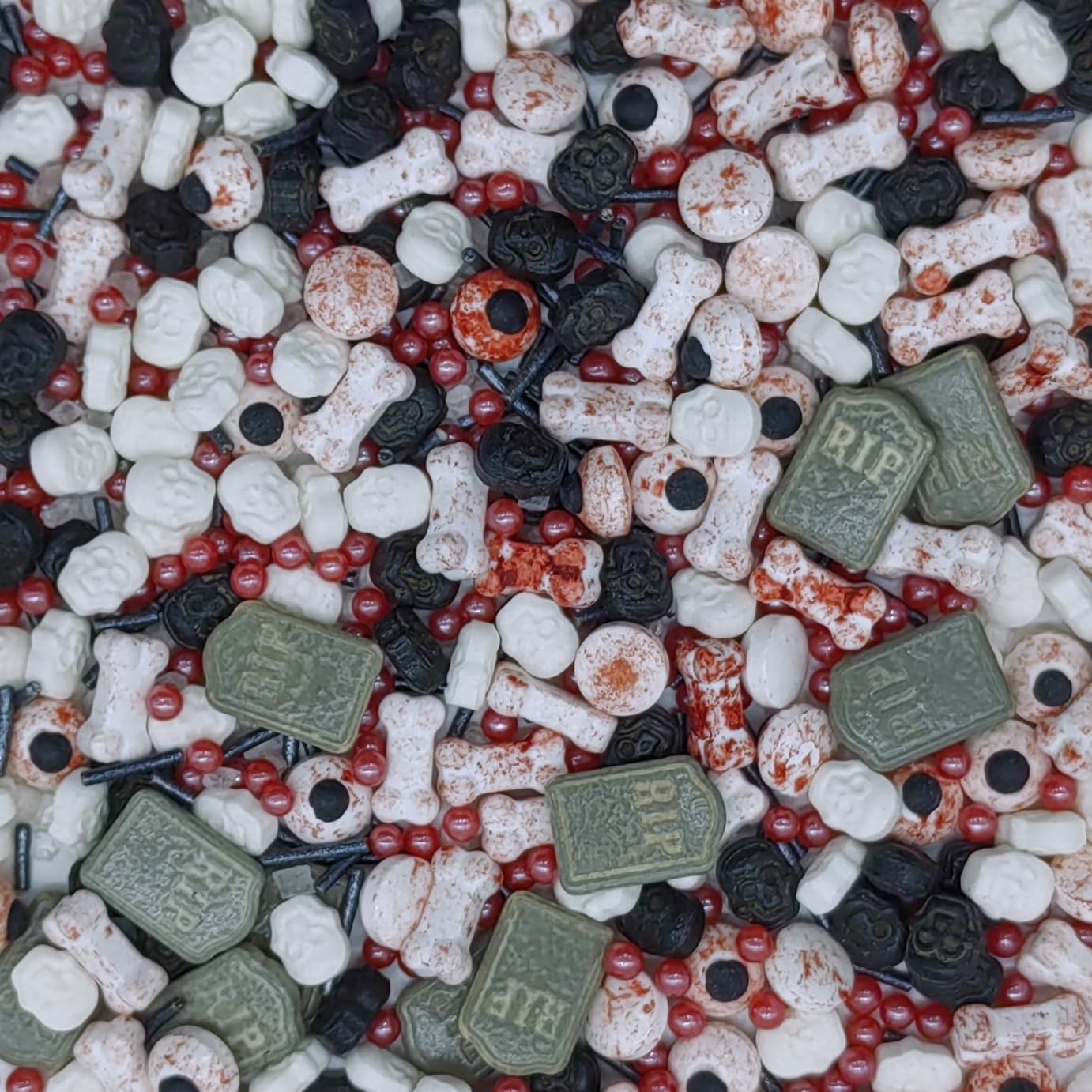 Halloween Sprinkles Gravestones & Bones & Eyes & Skull Topper Edible Themed Sprinkles For Cookie Decorating, Chocolate Desserts,