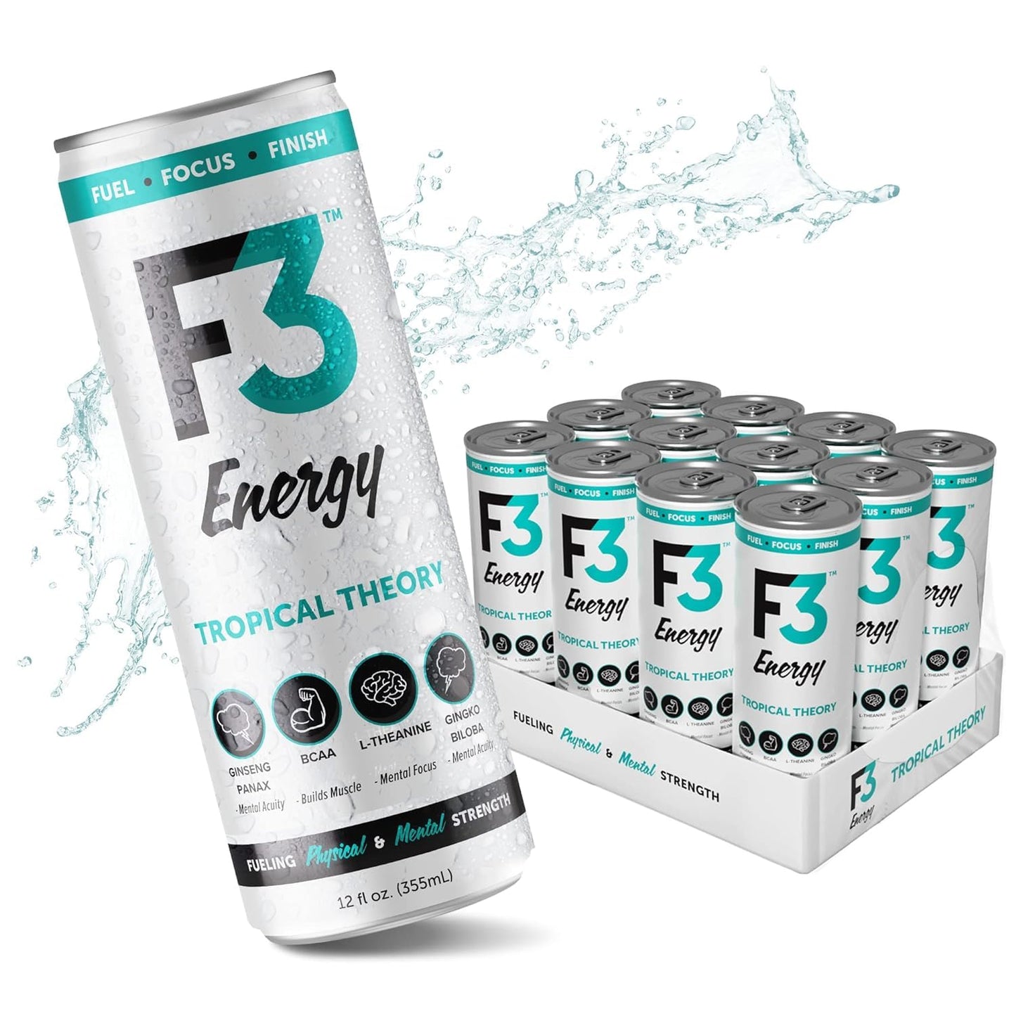 F3 Energy Tropical Theory Energy Drink - BCAA, Panax Ginseng, Ginkgo Biloba - 125 mg Caffeine - 12 Pack