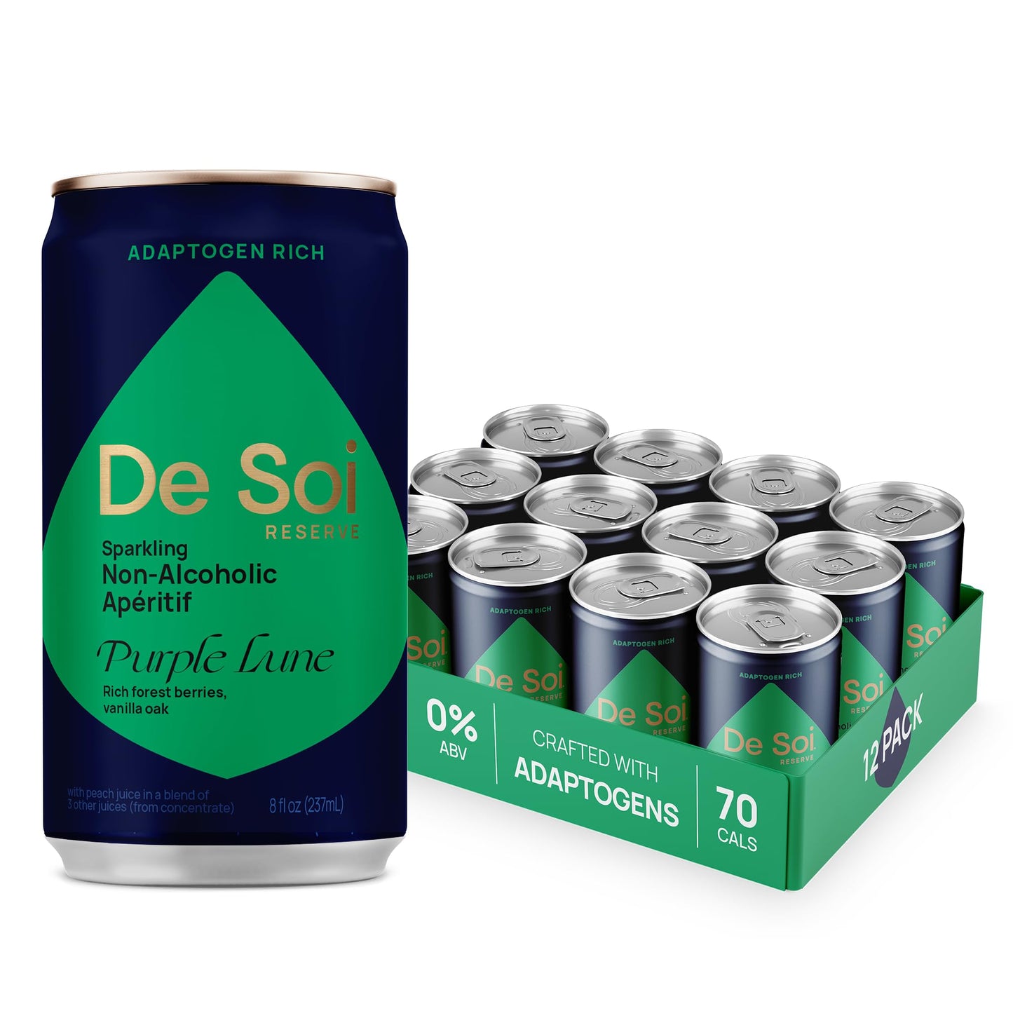 De Soi Purple Lune Mocktails Na Drinks 8 Fl Oz (12-Pack) - Adaptogen Drink  Sparkling Drink With Calming Botanicals  Mocktail Drinks  Gluten Free  No Artificial Flavors