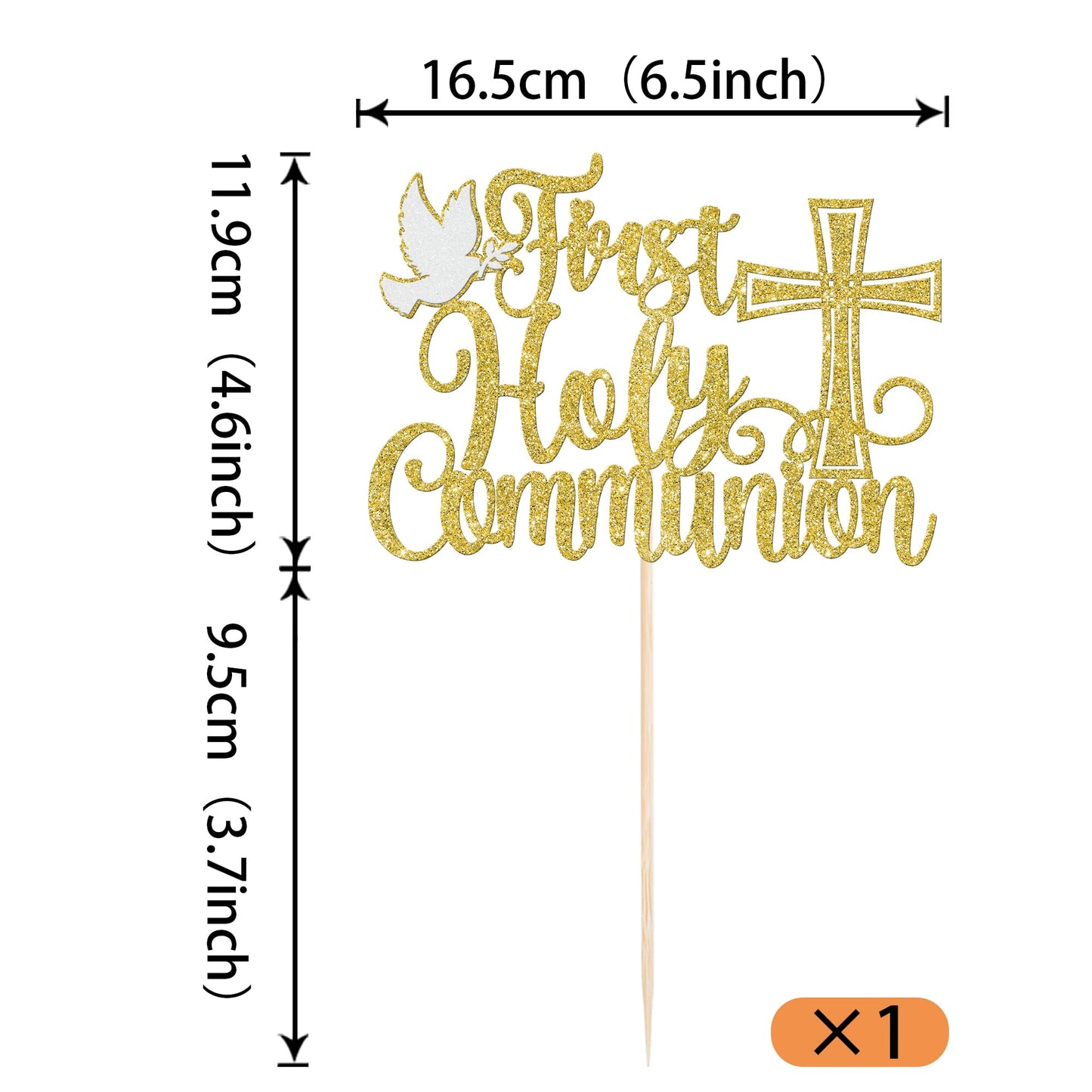 YCTHUNFISH Cake Topper Glitter Pigeon Cross Baptism Decorations Gold