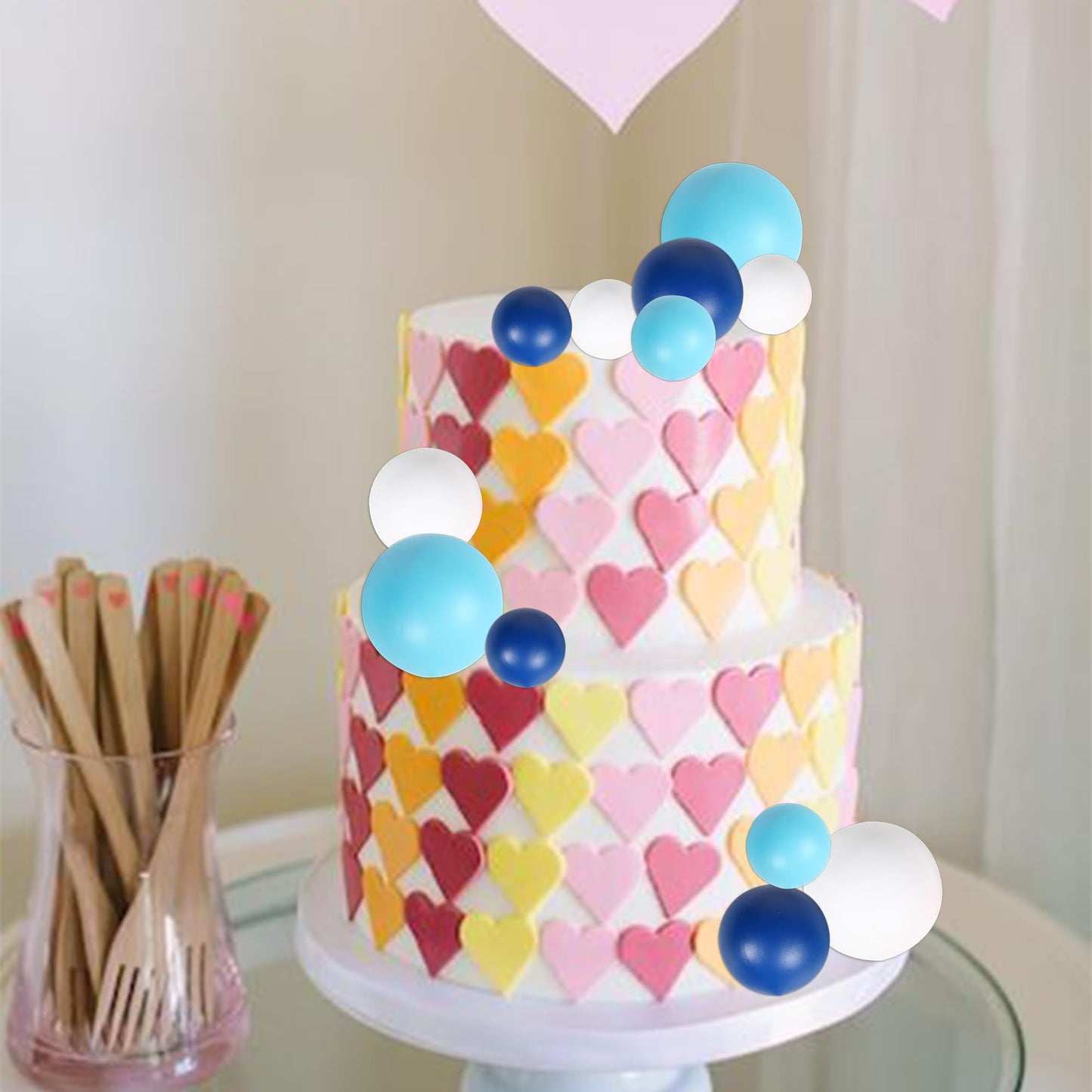Rssta i Cake Toppers - 30 PCS Foam Ball Mini Balloon Decorations - Blue White - Ideal for Baby Shower, Birthday, Wedding, Anniversary Parties