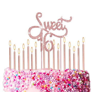 Sweet 16 Birthday Decorations Rhinestone Sweet 16 Cake Toppers, 20 Pcs Metallic Happy Birthday Candles Sweet 16 Cake Decorations