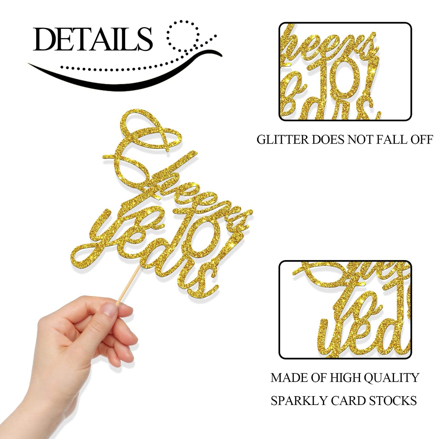 Gold Glitter Cheers to 10 Years Cake Topper - Children's 10th Birthday Cake Topper - 10 Years Blessed Wedding Anniversary Party